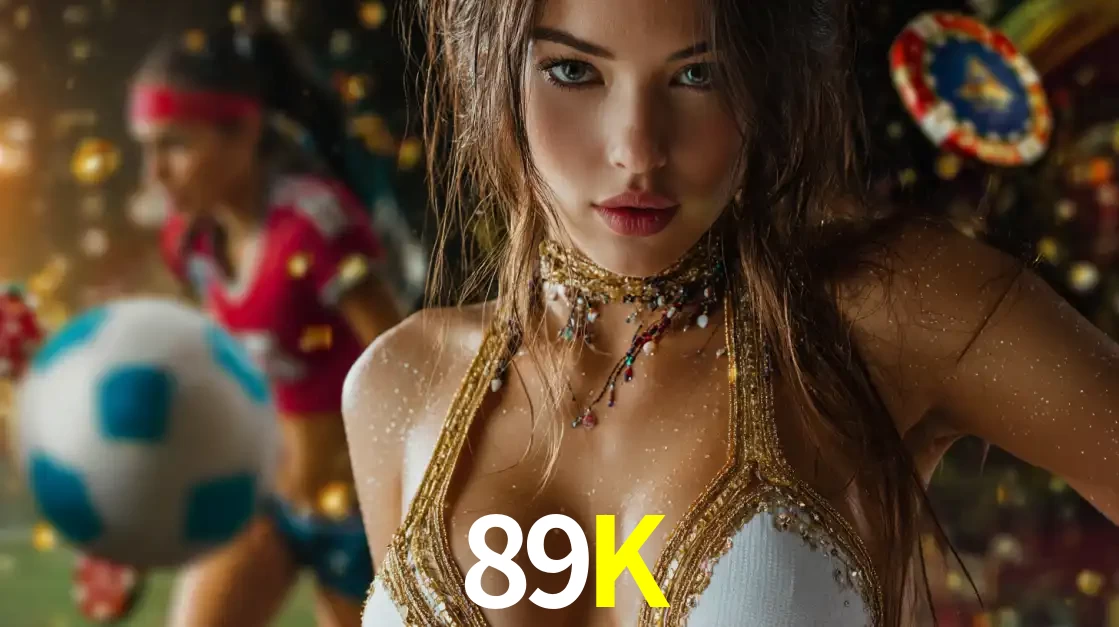 Mulher elegante representando a combinação de glamour e emoção das apostas esportivas, com uma jogadora de futebol ao fundo, destacando a ação no 89K.