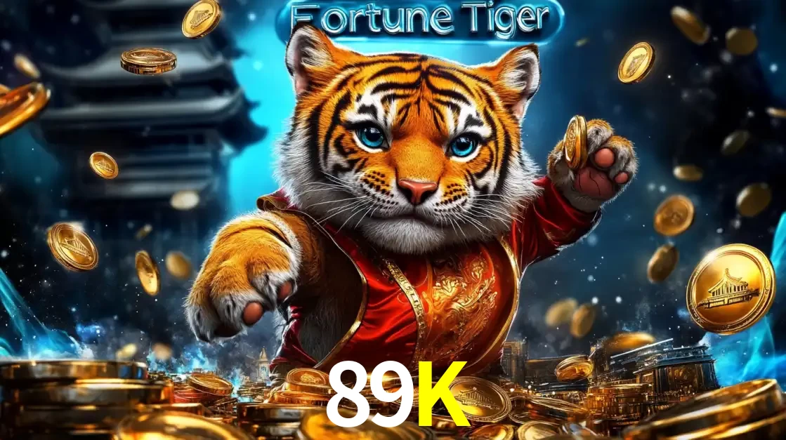 Imagem promocional do jogo de slot Fortune Tiger, com um tigre majestoso em traje tradicional cercado por uma fortuna em moedas de ouro, disponível agora no cassino 89K.